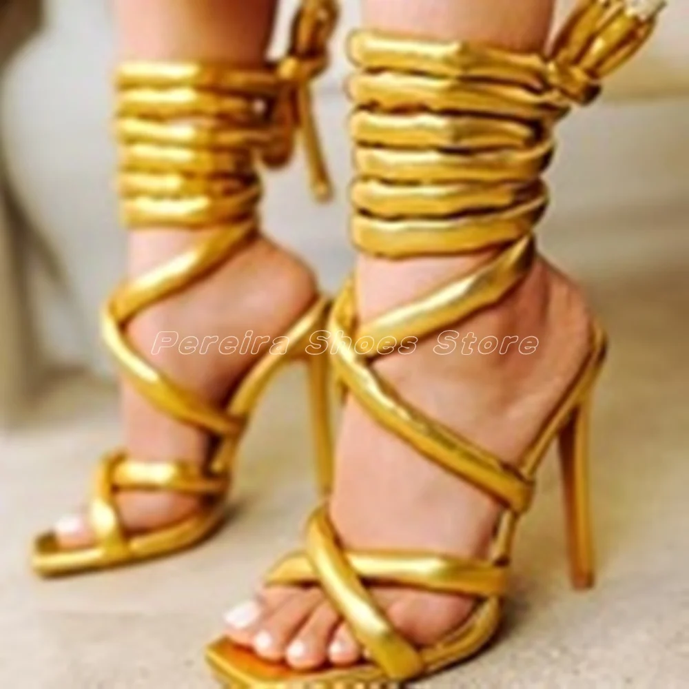 

Fashion Personalized Ankle Wrap Skinny Sandals Silver Gold Cross Strap Stiletto Summer Open Toe 2024 Black Blue