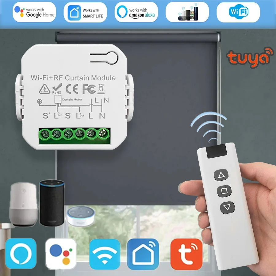 Tuya WiFi Smart Curtain Module RF433MHz Remote Control  Google Home Alexa