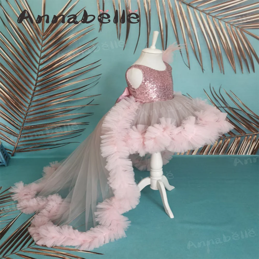 Annabelle Trouwjurk Mouwloze Kanten Frower Meisje Tule Jurk Voor Vestido Para Niña Elegante Fiesta Elegantvestido Para