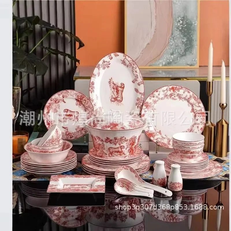 A13 Premium Kitchen Tableware Bone China Tableware Set Western Steak Plate Cup Saucer Bowl Spoon