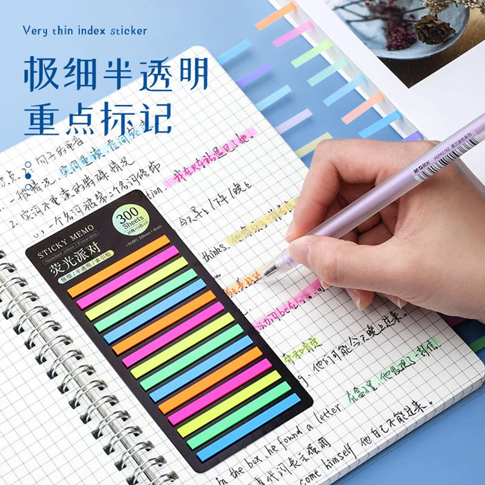 300 Sheets Transparent Rainbow Index Memo Pad Sticky Notepads Paper Sticker Notes Bookmark School Supplies Kawaii Stationery
