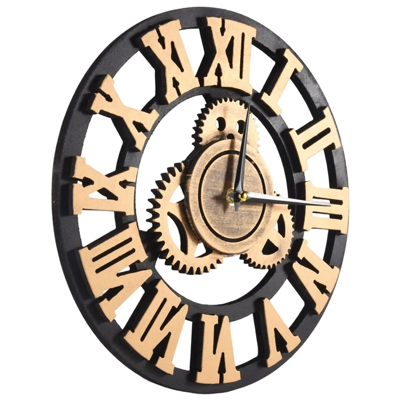 Large Wooden Wall Clock Vintage Gear Clock Us Style Living Room Wall Clock Modern Design Decoration For Home Clocks On The Wall image 2