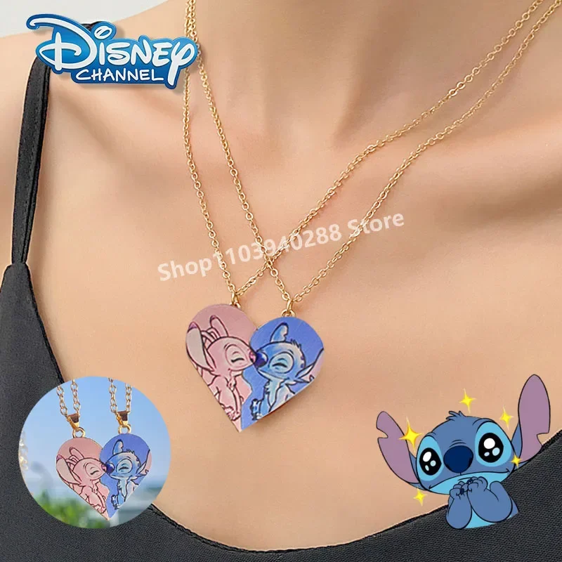 Disney Stitch Cartoon Peach Necklace Love stitching BFF Best Friend Necklace Couple Collars Holiday Gift Fashion Accessories