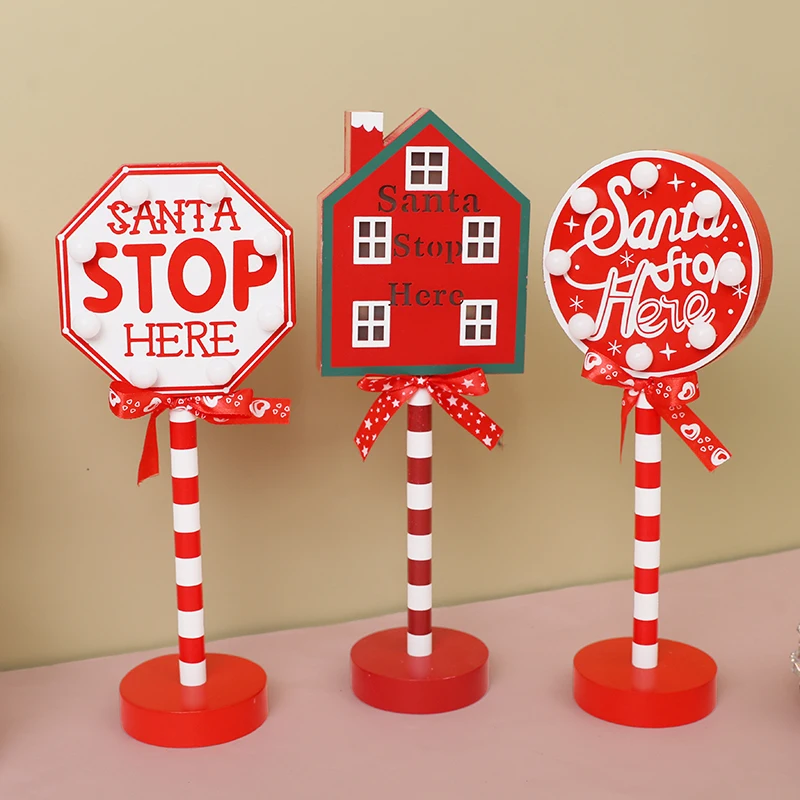 Christmas Retro Lamp North Pole Sign Street Sign Xmas Wooden Desktop Decoration 2025 New Year  Festival Party Ornament Supplies