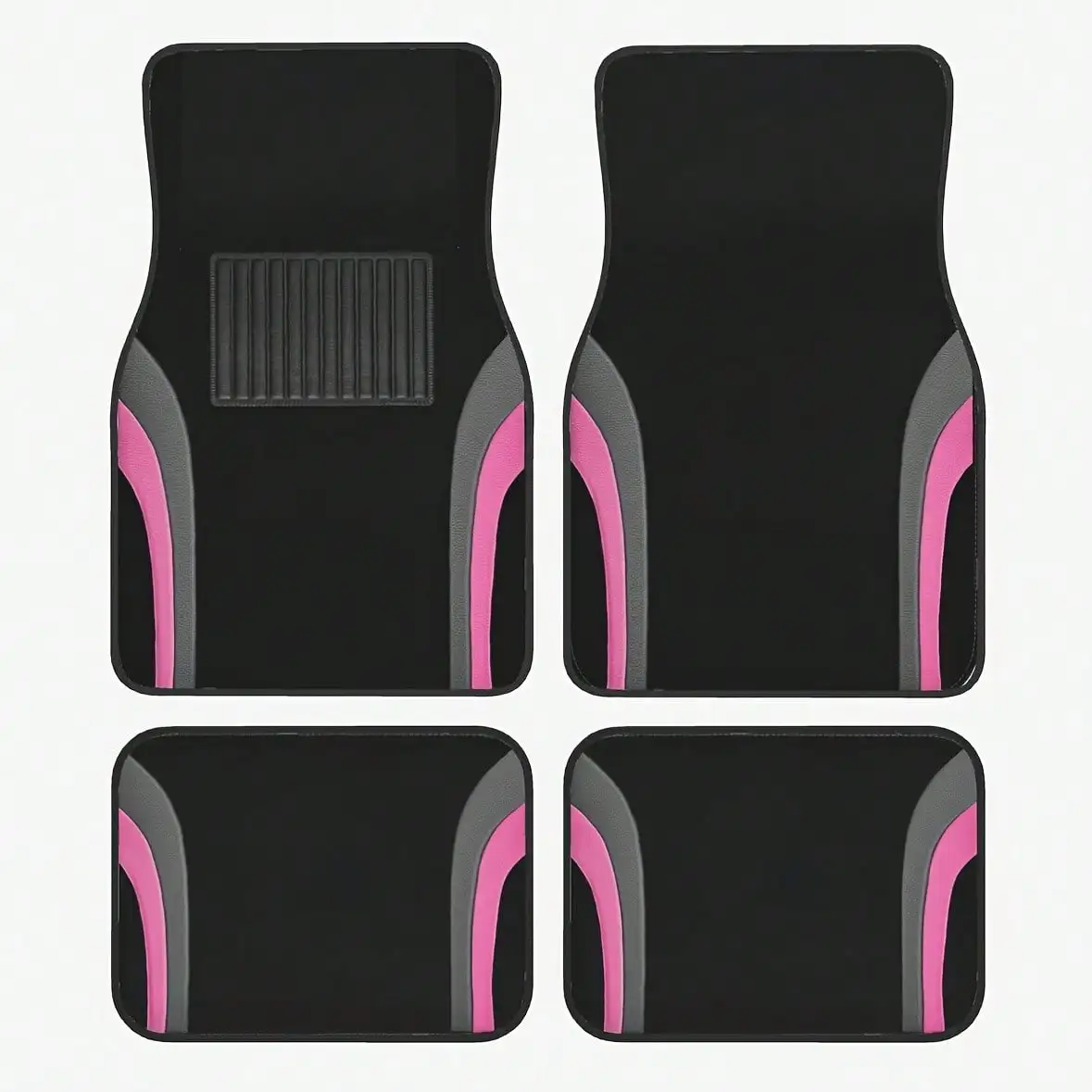 

4 Pcs Pink Universal Car Floor Mats PVC Anti-Slip Base Carpet Surface with Accelerator Pedal Cover Stylish Interior Mats for Sedan SUV