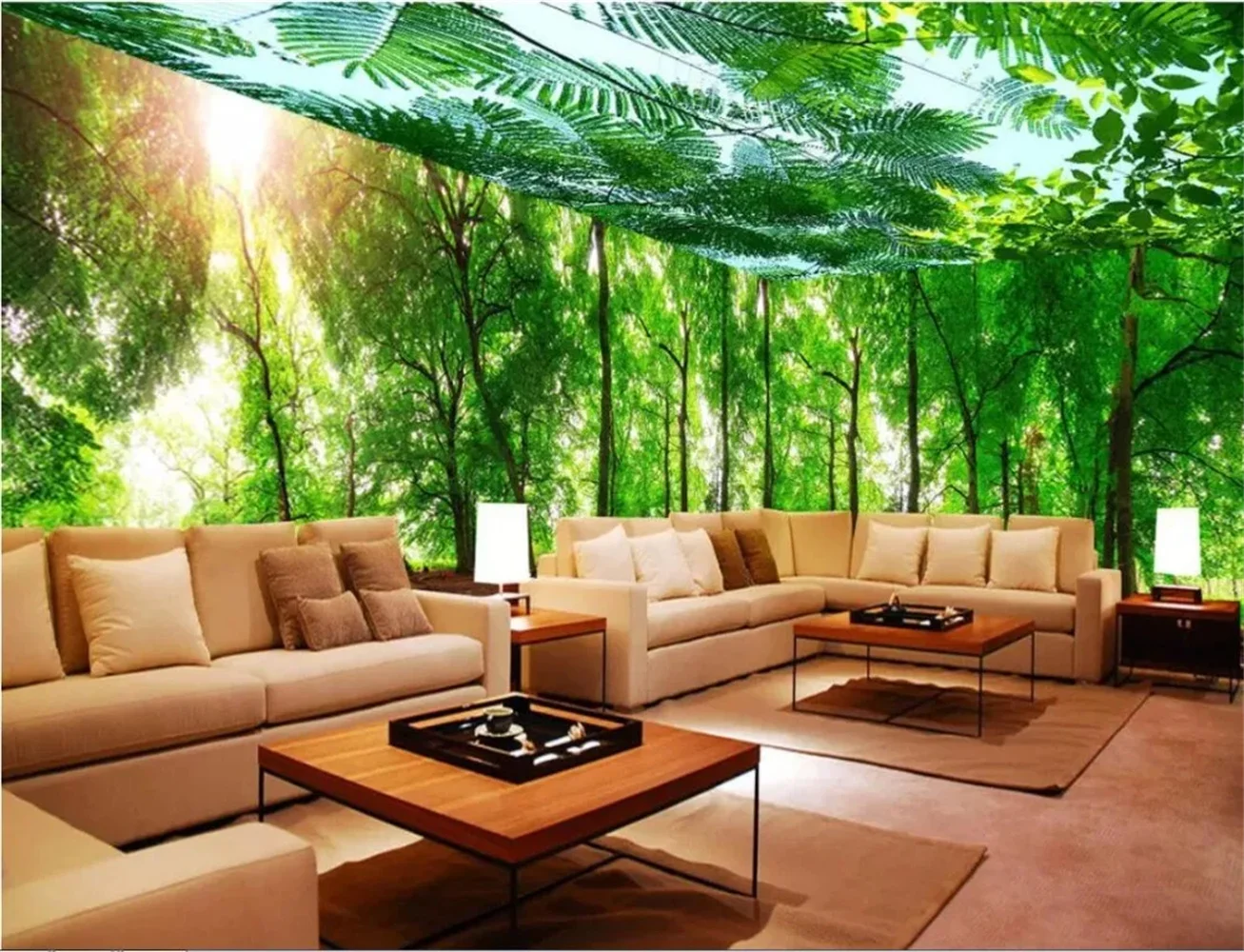 Custom fresh natural forest big tree animal whole house theme background wall papel de parede 3d wallpaper home decoration
