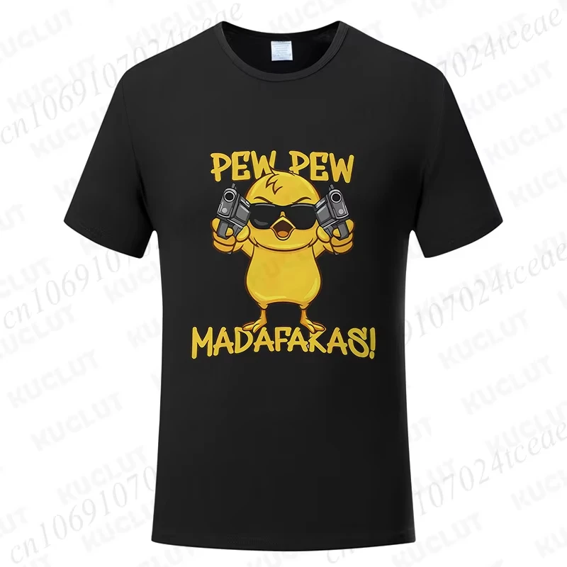 Pew Pew Madafakas Heren T-shirts Leuke Chick Grappige Grafische Tops Zomer Korte Mouw Tees Trendy Streetwear Mannelijke Oversized Kleding