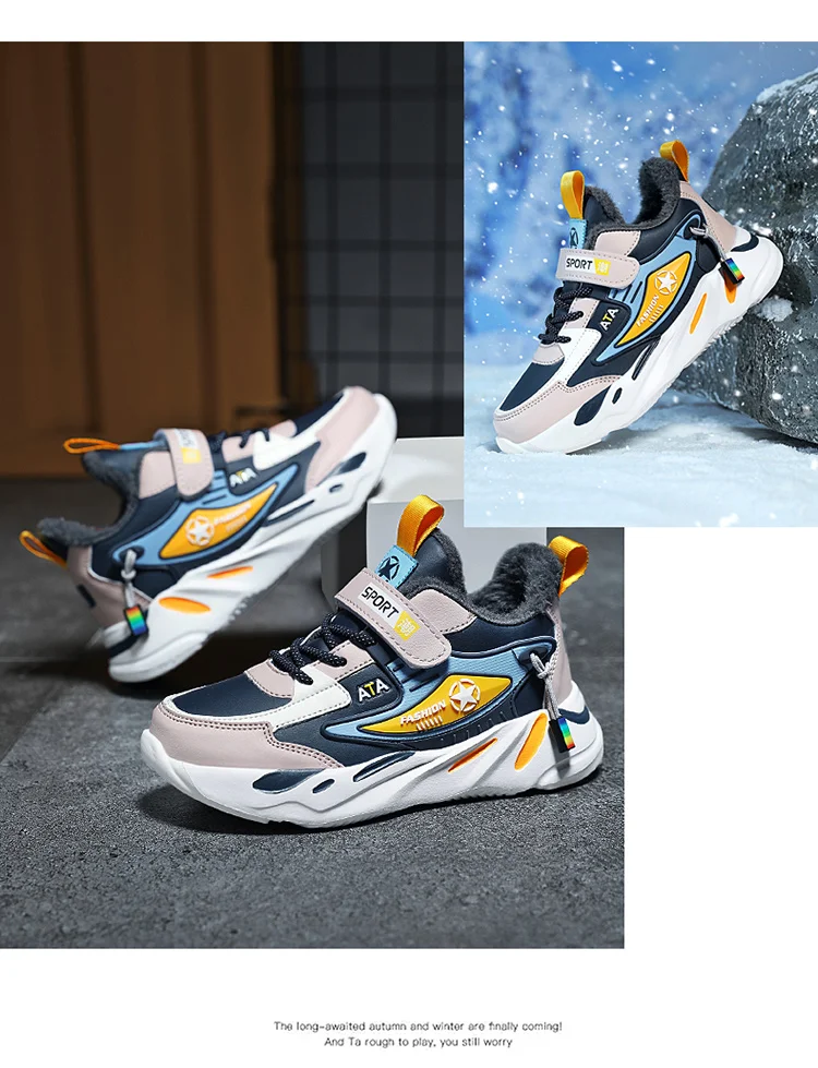 Leichte, mit Fleece gefütterte Winter-Sneaker für Kinder, Jungen und Mädchen, warme, rutschfeste Freizeitschuhe für den Außenbereich, bequeme Sportschuhe für Kinder. – Detail 5