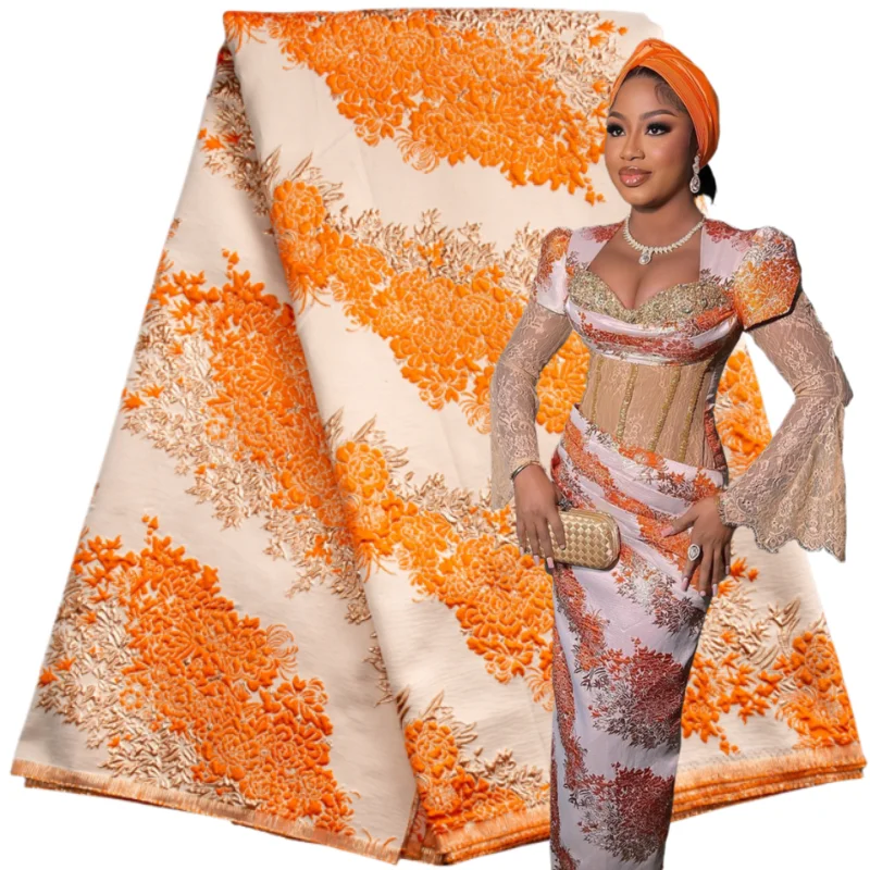 

2024 Nigerian Brocade Jacquard Lace Fabric African 5Yards Fashion Embroidered Lace Fabrics For Women Sewing Prom Dresses F3482