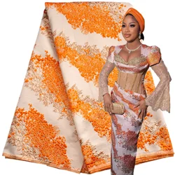 2024 Nigerian Brocade Jacquard Lace Fabric African 5Yards Fashion Embroidered Lace Fabrics For Women Sewing Prom Dresses F3482