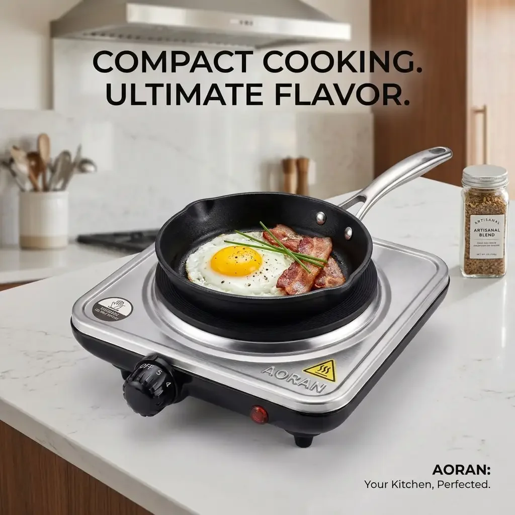 Single Portable Electric Hot Plate, Adjustable Temp Mini Countertop Burner, All Cookware Compatible Small Electric Stove For Indoor & Outdoor Cooking
