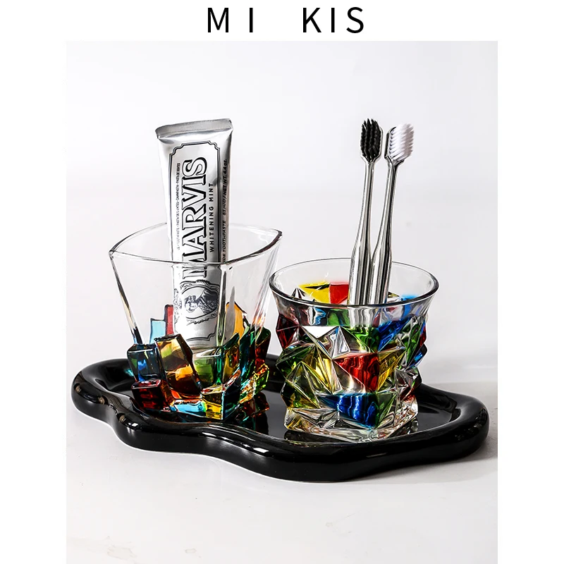 

Luxury Bathroom Toothbrush Holder Couple Mouthwash Cup Storage Rack Toothpaste Organizer Retro Style Versatile Household Acce...