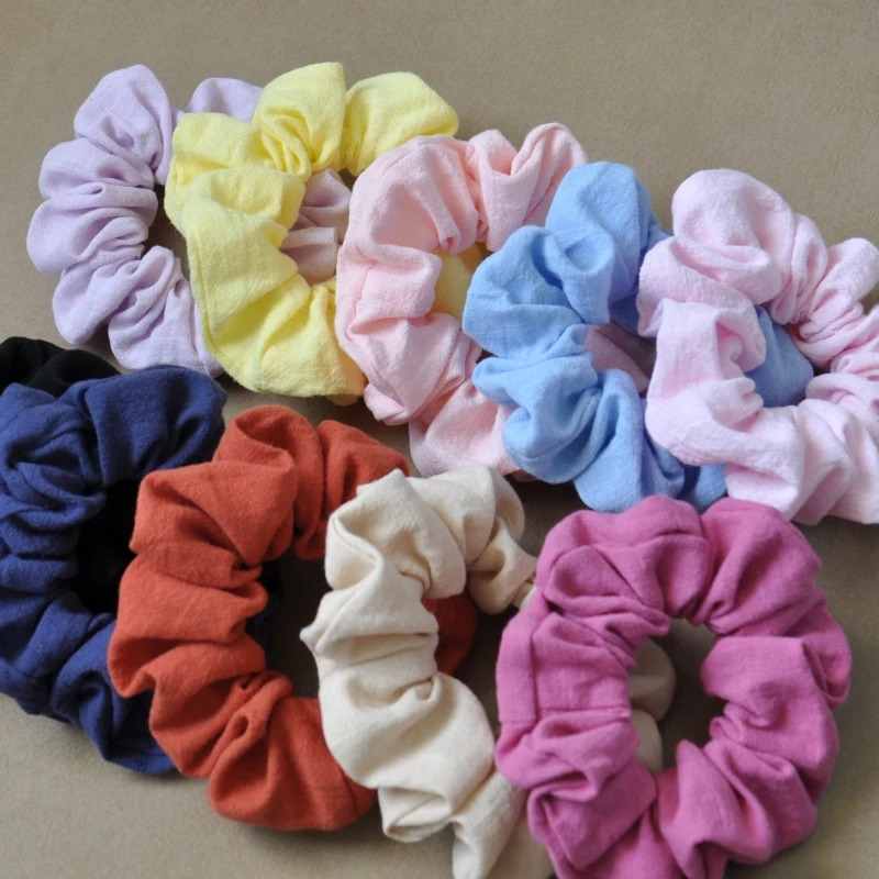 20 개/몫 리넨 헤어 Scrunchie 소녀를위한 수제 헤어 탄성 포니 테일 헤어 타이 어린이 여성 헤어 액세서리