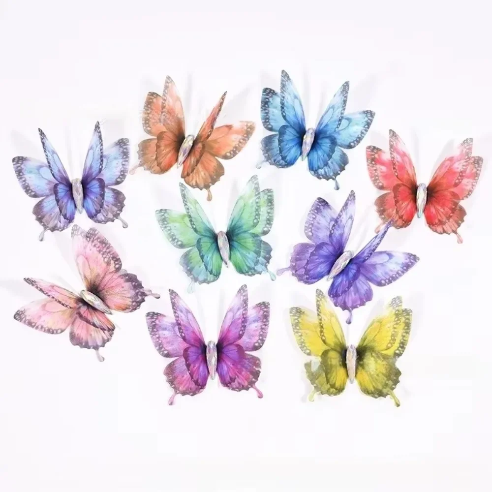 50Pcs 3D Organza Fabric Butterfly Appliques Double-layer Colorful Chiffon Tulle Butterfly Patches Translucent