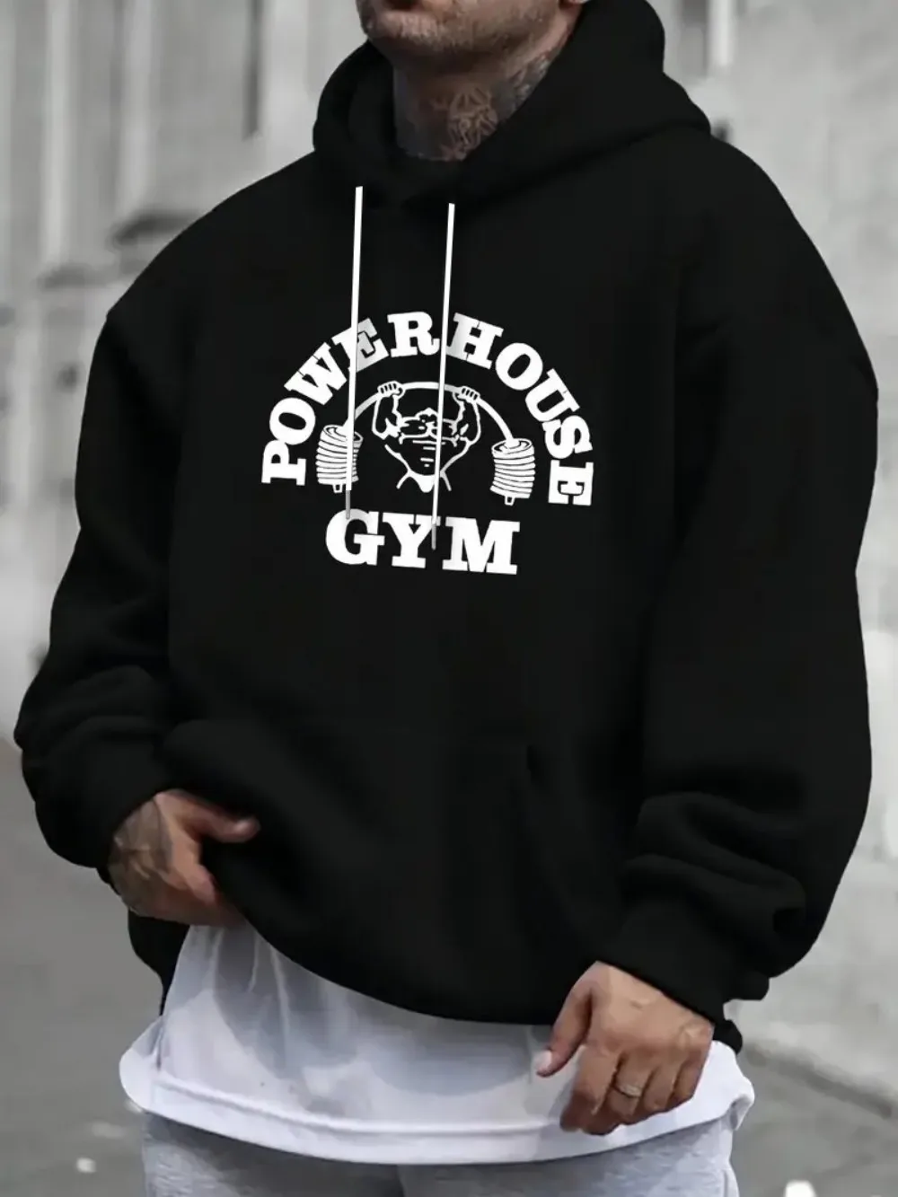 New Men's Autumn Training Muscle Letter Printed Micro Elastic Comfortable Hoodie Outdoor Urban Sports Top