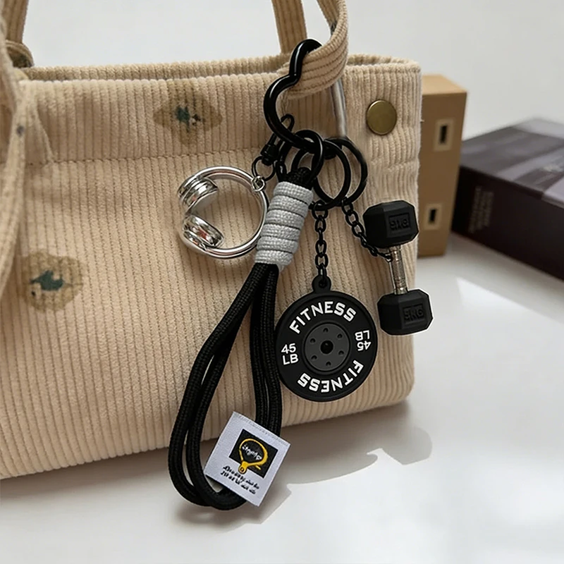 Pingente de Chaveiro com Design Inspirado em Academia, Chaveiro Unissex com Halteres, Kettlebells e Discos de Peso para Fitness