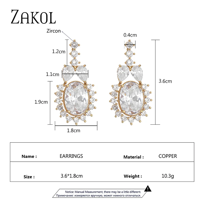 ZAKOL Fashion Light Blue Oval Drop Earrings Shiny Burst Cubic Zirconia Women Earring for Bridal Wedding Party Jewelry