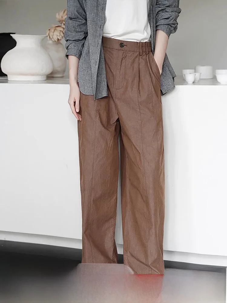 

Оригинальный дизайн, плотные брюки из шелка, льна и хлопка, повседневные, широкие, прямого кроя, с элегантным поясом, для города