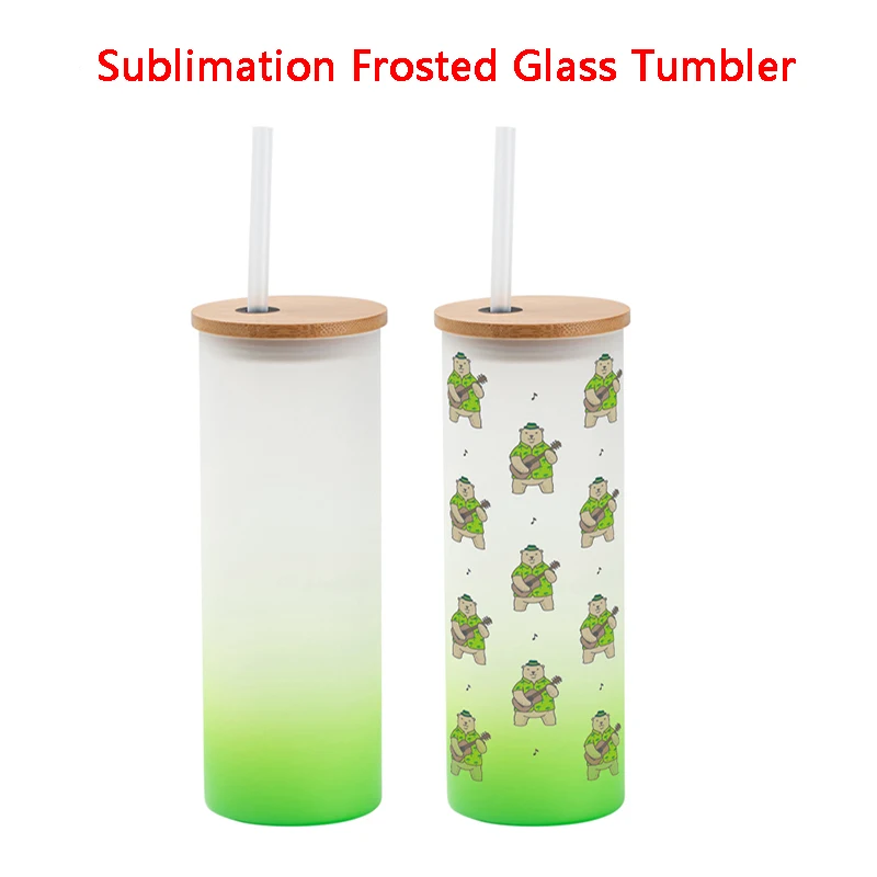 

Straight Sublimation Glasses 500ml Gradient Skinny Tumbler Frosted Coffee Mugs with Bamboo Lid And Straw For Mother's Day Gift