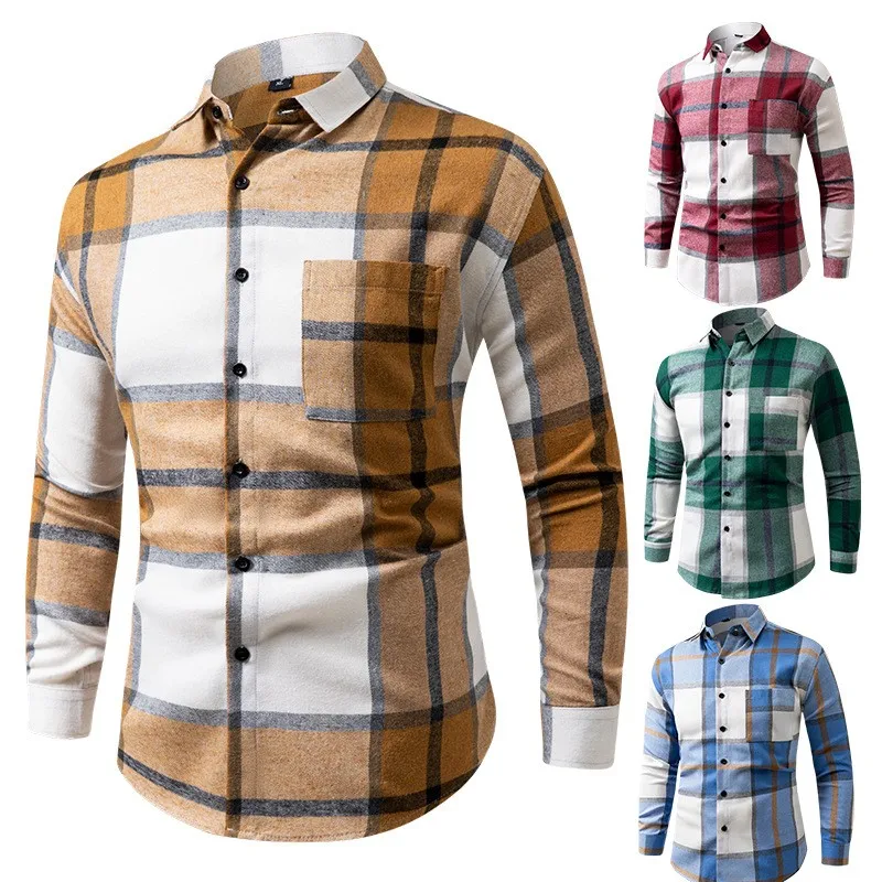 

Men's Spring Autumn Plaid Long Sleeve Shirt Casual Fashion Loose Pocket Design Soft Breathable Wrinkle Resistant Daily Wear Tops