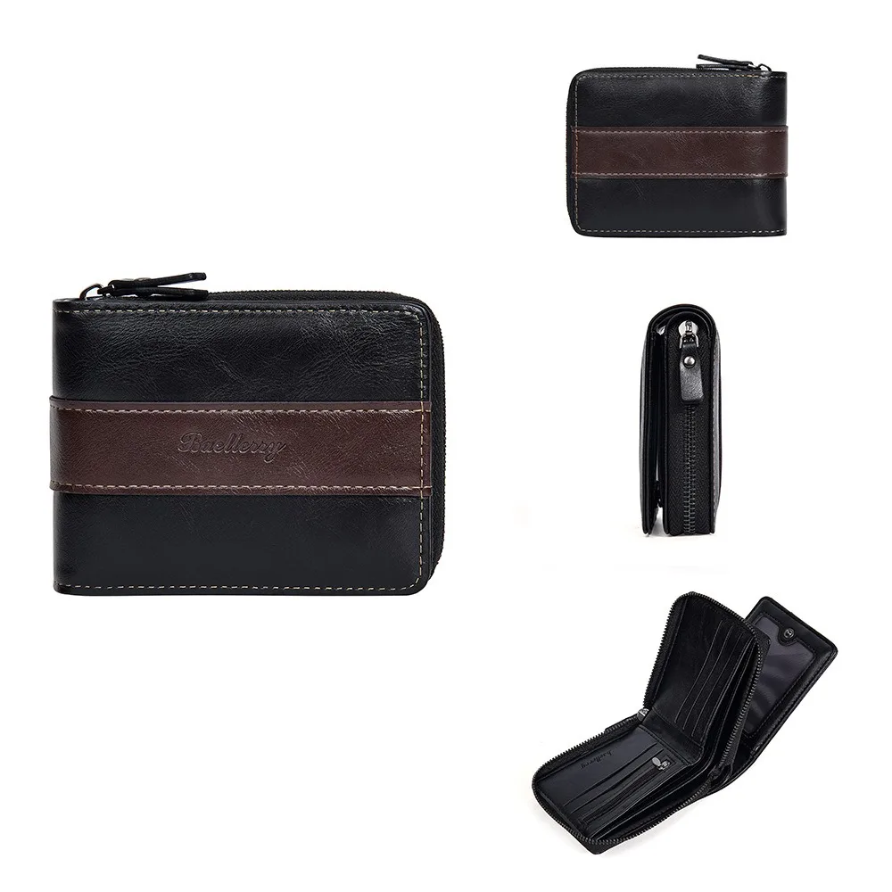 

Anti Theft Zipper Pouch Men Zipper Wallet PU Leather Korean Style PU Leather Coin Purse Portable Square Card Holder Travel