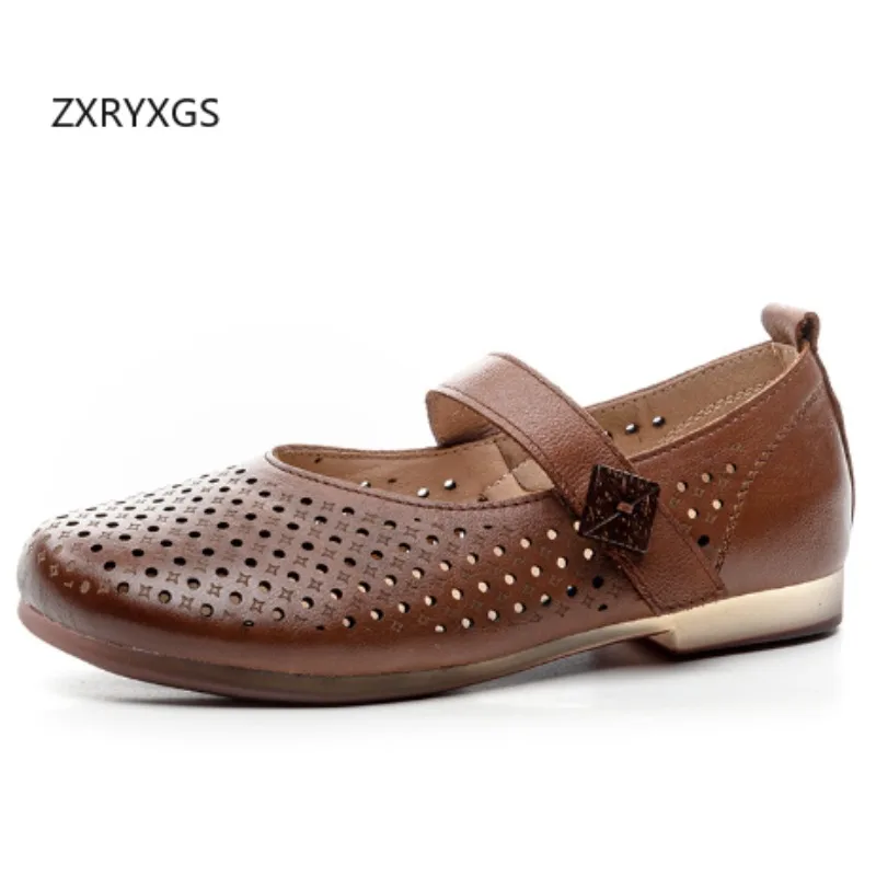 

ZXRYXGS/2029, весна-лето, верхний слой из воловьей кожи, женские сандалии на плоской подошве, дышащие удобные туфли для банкета для мам, Tide