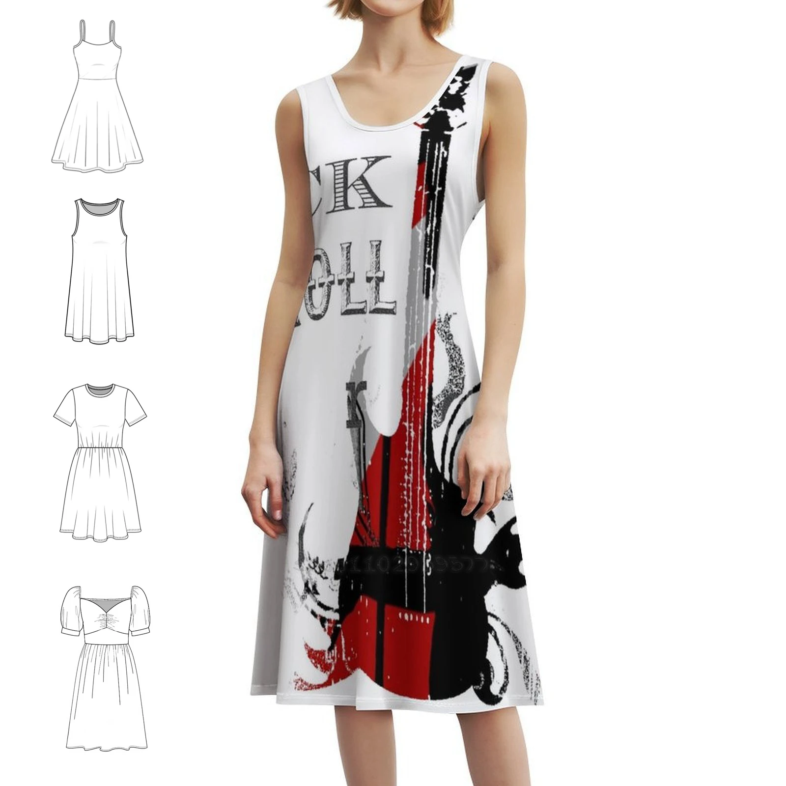 

Платье с цветочным принтом в стиле рок-н-ролл для женщин, весна-лето, повседневное платье для вечеринки и рулета, я люблю и рулон, музыкальное женское платье