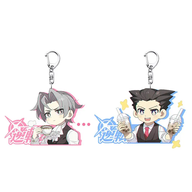 Ace Attorney Phoenix Wright Miles Edgeworth Cosplay Keychain Bag Pendant Acrylic Keyrings Key Chain Accessories Christmas Gifts