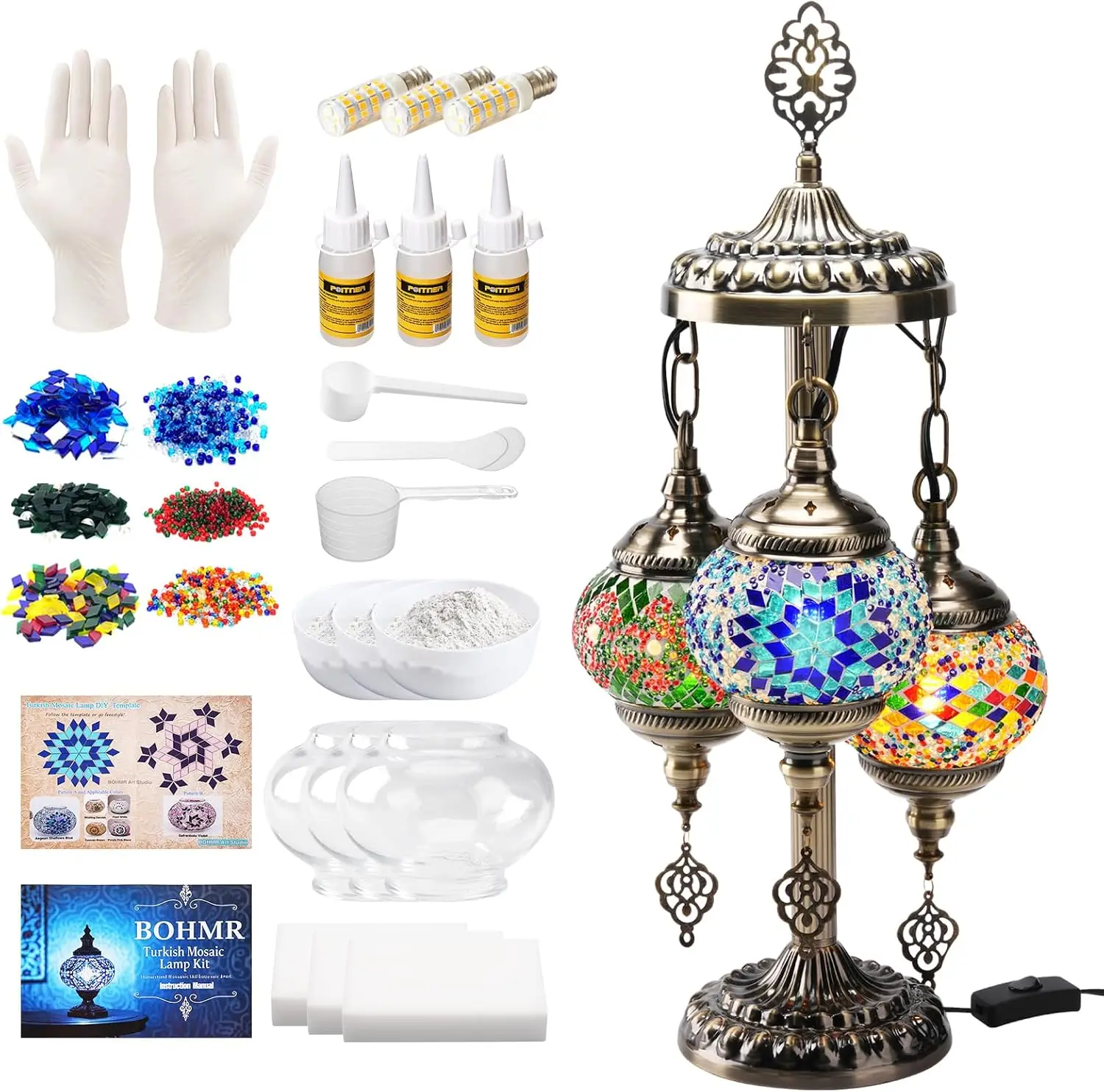 DIY 3 Globe Turkish Mosaic Lamp Kit, 23