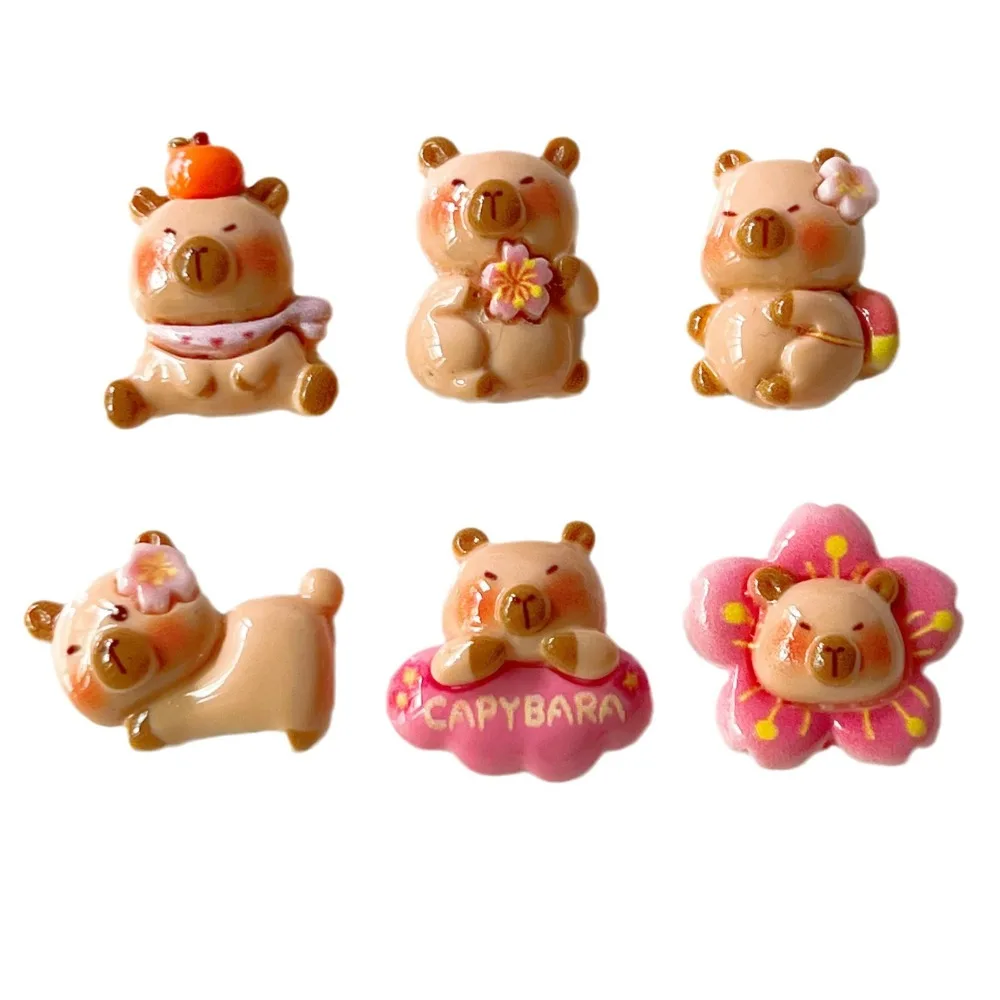 6 buah/set Capybara Charm DIY Resin aksesori kartun Capybara gadget Mini Capybara hadiah untuk aksesori klip rambut