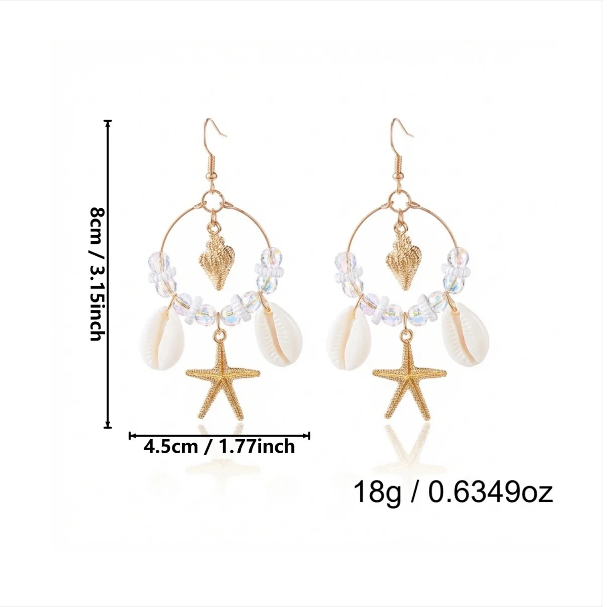 Kristall-Kreis Muschel Seestern Quasten-Ohrringe für Damen und Herren Boho Ozean Seepferdchen Ohrringe Trendiger Sommer-Strandschmuck – Detail 28