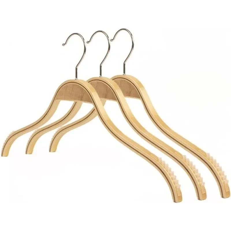 

Wooden Hanger 17" Natural Wood Hangers for Clothes, with Extra Soft Non Slip Rubber Grips Saving Space Hangers