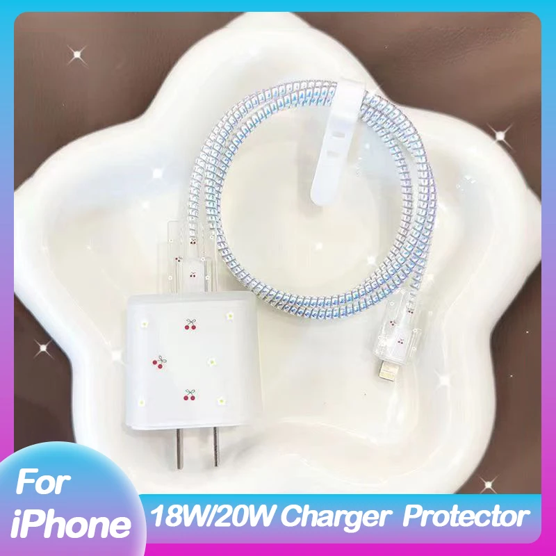 Cute Cherry Style Adapter Wrapper Protector USB Cable Winder Data Line Protector Fast Charger Protection For iphone 20W 11 12 13