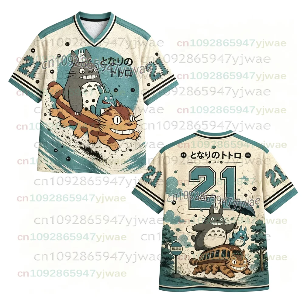 2026 Trendiges Herren- und Damen-T-Shirt Anime Nachbar Totoro V-Ausschnitt Jersey Kurzarm Sport-Shirt Lässige Streetwear Hip-Hop-Fan-Oberteile – Detail 6