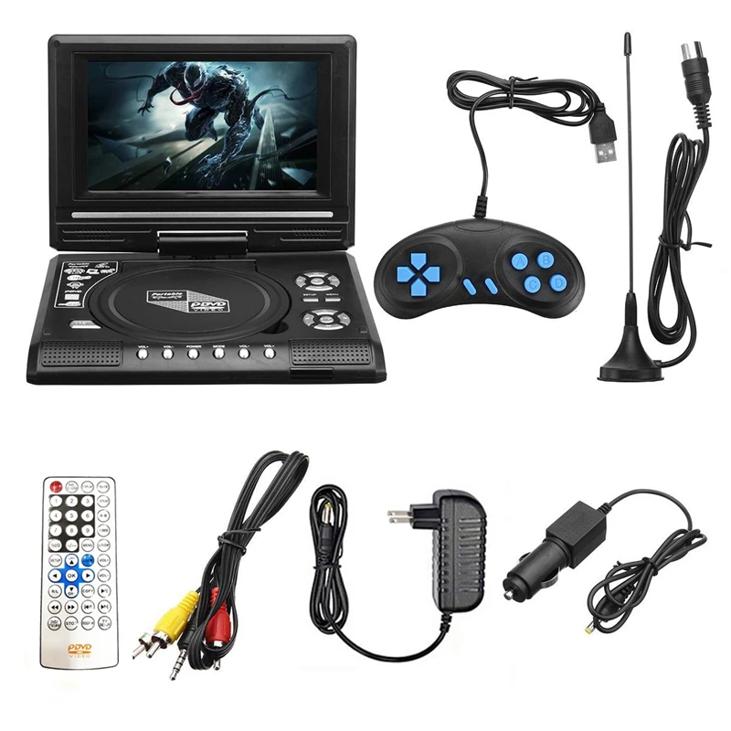 Portable 7.8 Inch HD TV Home Car DVD Player HD VCD CD MP3 HD EVD Player With TV/FM/USB/Game Function Car Audio -US Plug