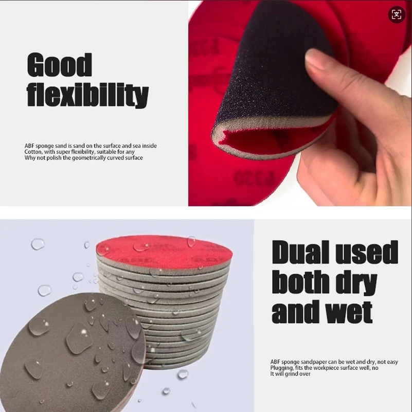 10PCS 6Inch Foam Dry Wet Sponge Sandpaper Disc Flocking 500-3000 Grit Abrasive Tools For Grinding Sandpaper