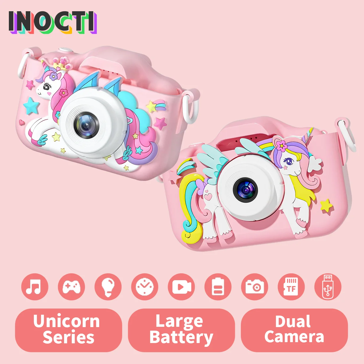 

Детские фотоаппараты INOCTI, серия Pink, цифровая видеокамера для малышей, игрушки на рождественские подарки на день рождения