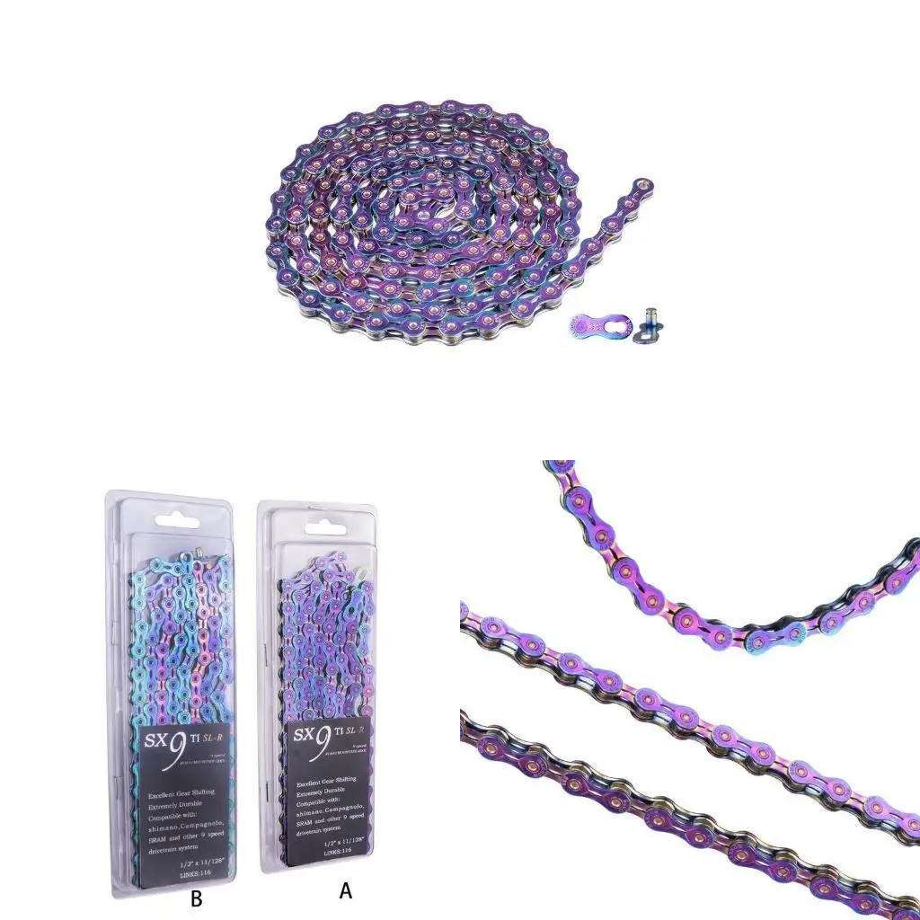 

9 скорость красочная велосипедная цепь полость прочная пропущенная ссылка Rainbow SLR для MTB Mountain Road Accessories