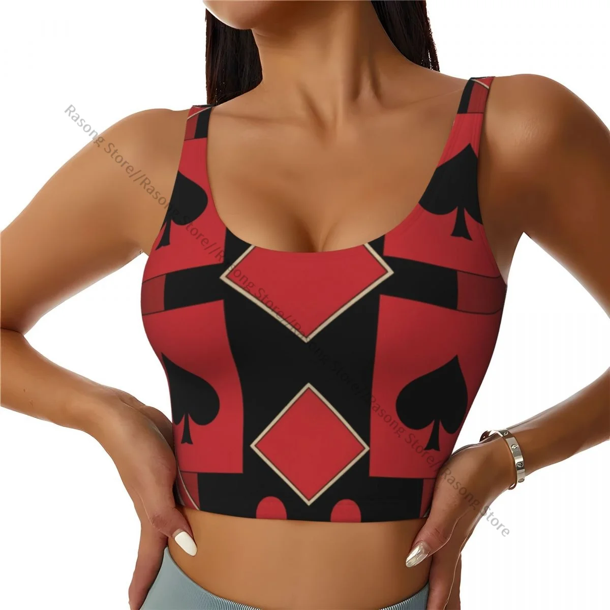 Yoga Vest Women Gym Sports Crop Tops Card Suit Clubs Tambourines Spades Streetwear Workout Breathable Tank Top Female