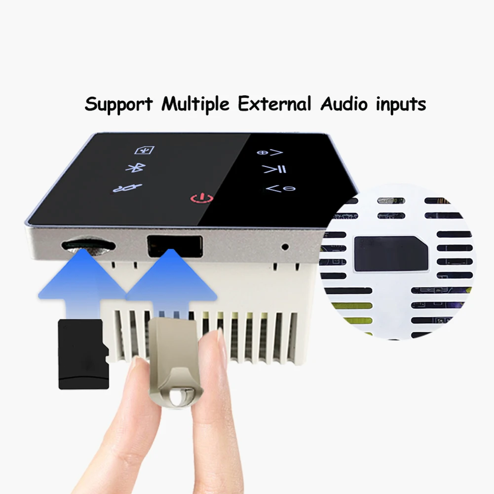 مكبر صوت بلوتوث في الحائط USB بطاقة SD لوحة الموسيقى المنزل الذكي خلفية نظام الصوت ستيريو فندق مطعم (أبيض) حار