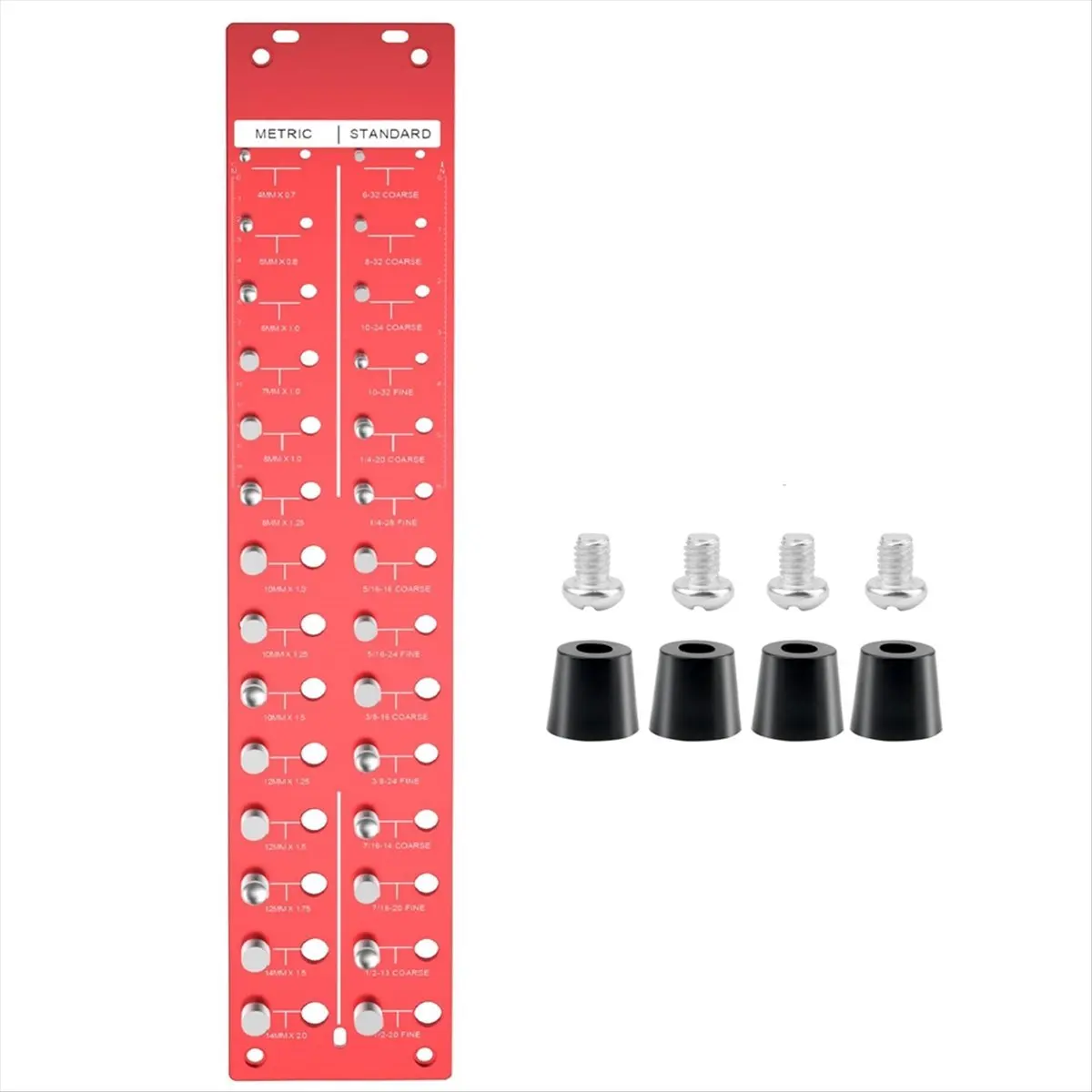 A2330FHOT]28 Nut and Bolt ThreadChecker with 14 Metric and 14 Standard Sizes, Bolt Size and Thread Gauge with Food Pads,Red