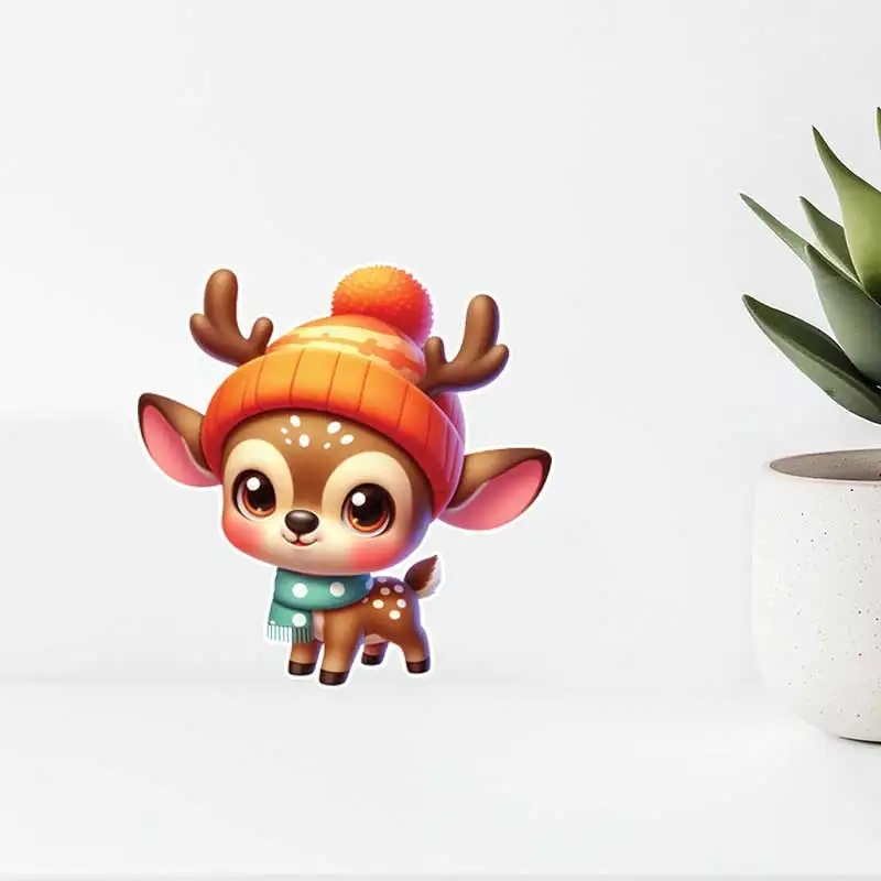Funny Fawn Wall Sticker Kids Room Decor Bathroom Toilet Living Room Decor Cabinet Refrigerator Home Decor Waterproof Decals S734