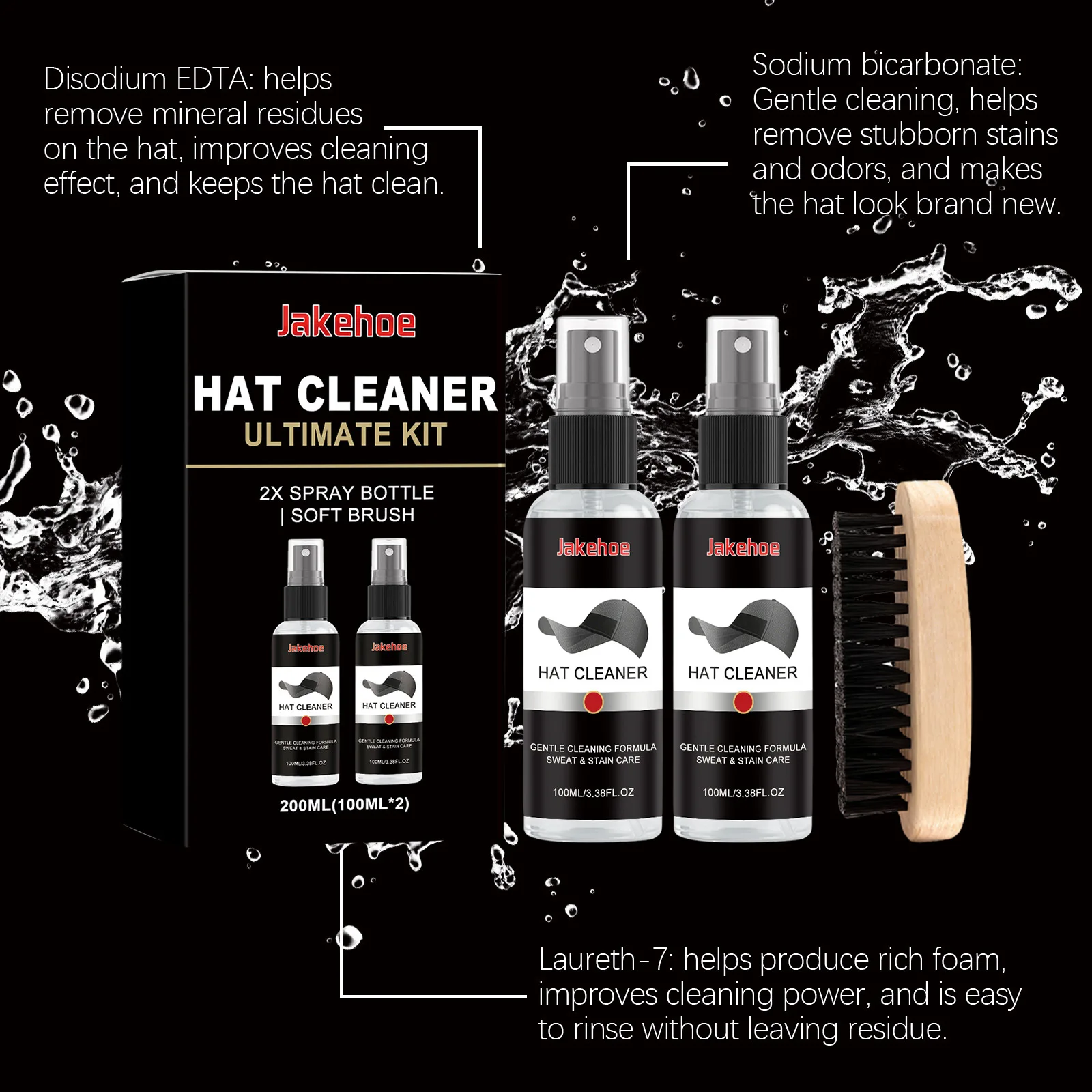 Professional Cap Cleaning Kit Deep Stain Remover for Baseball Hats Fabric Safe Deodorizer with Brush and Sponge Durable