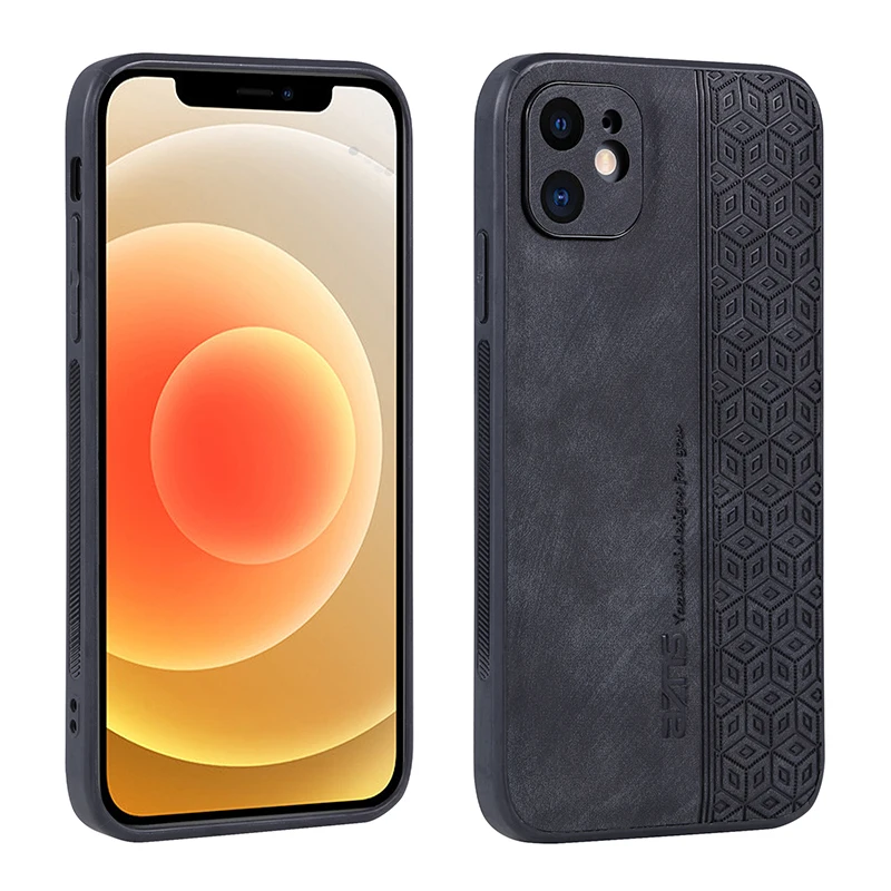 

TUP+Luxury Retro 3D Embossed Leather Back Cover For Apple iPhone 12 Bumper Coque Fall prevention Phone Case For Apple iPhone 12