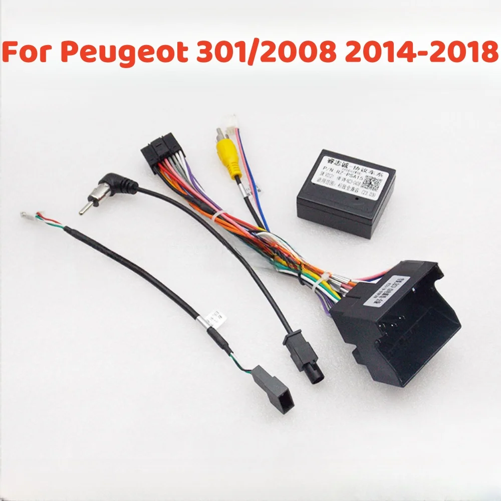 Car 16 Pin Android Wire Harness Power Cable Adapter With Canbus Box For Peugeot 301/2008 2014-2018/Citroen C5 C4 C3 C4L DS6