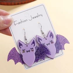 Halloween Funny Earrings for Women Cute Purple Flying Acrylic Bat Dangle Earrings  Halloween Theme Party Jewelry Gift