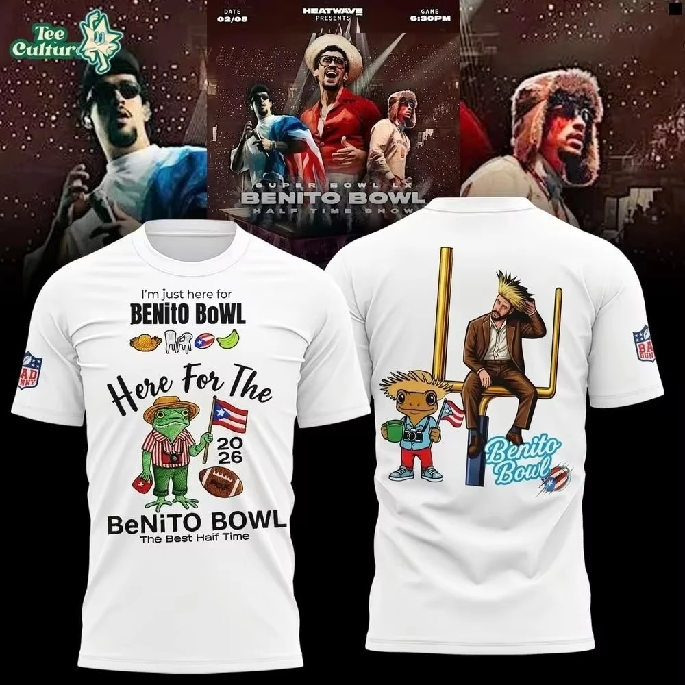 Bad Bunny Benito Bowl Super Bowl Football Graphic Tee T Shirt Men's Women's Unisex Cotton Retro Cool Oversize Short Sleeve Top