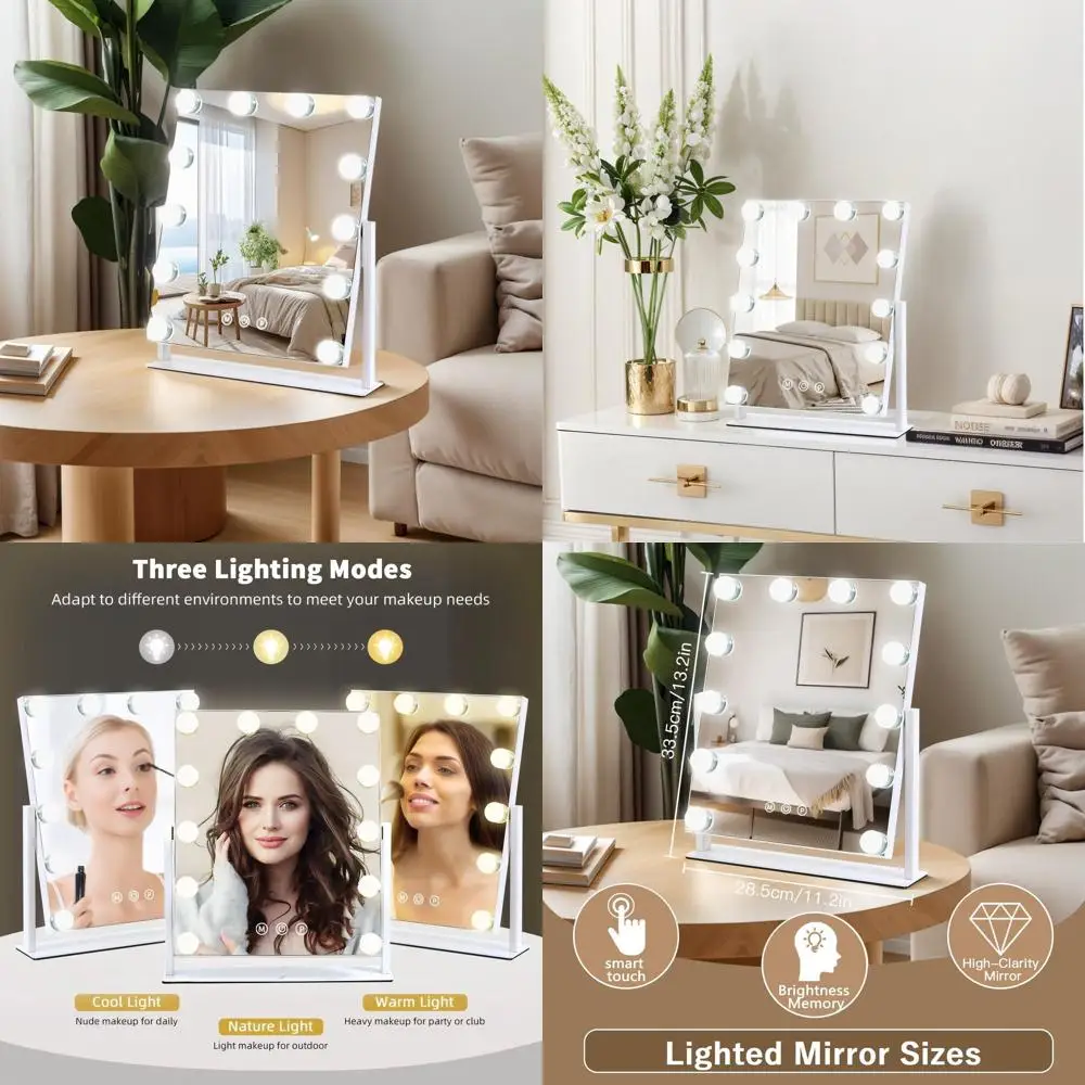 Specchio cosmetico da scrivania con 12 luci a LED, specchio per trucco Hollywood regolabile 13 x 11, 3 temperature di colore, controllo touch, 360 °   Swi