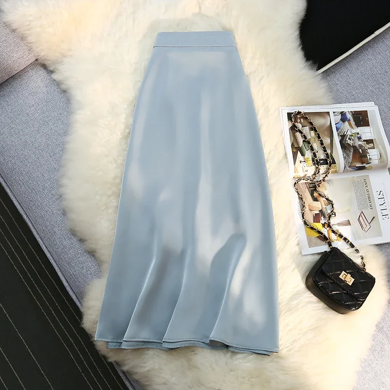 Seoulish High Waist Stain Elegant Umbrella Women's Long Skirts Solid Female Minimalism Ladies A-Line Skirts 2024 New Spring