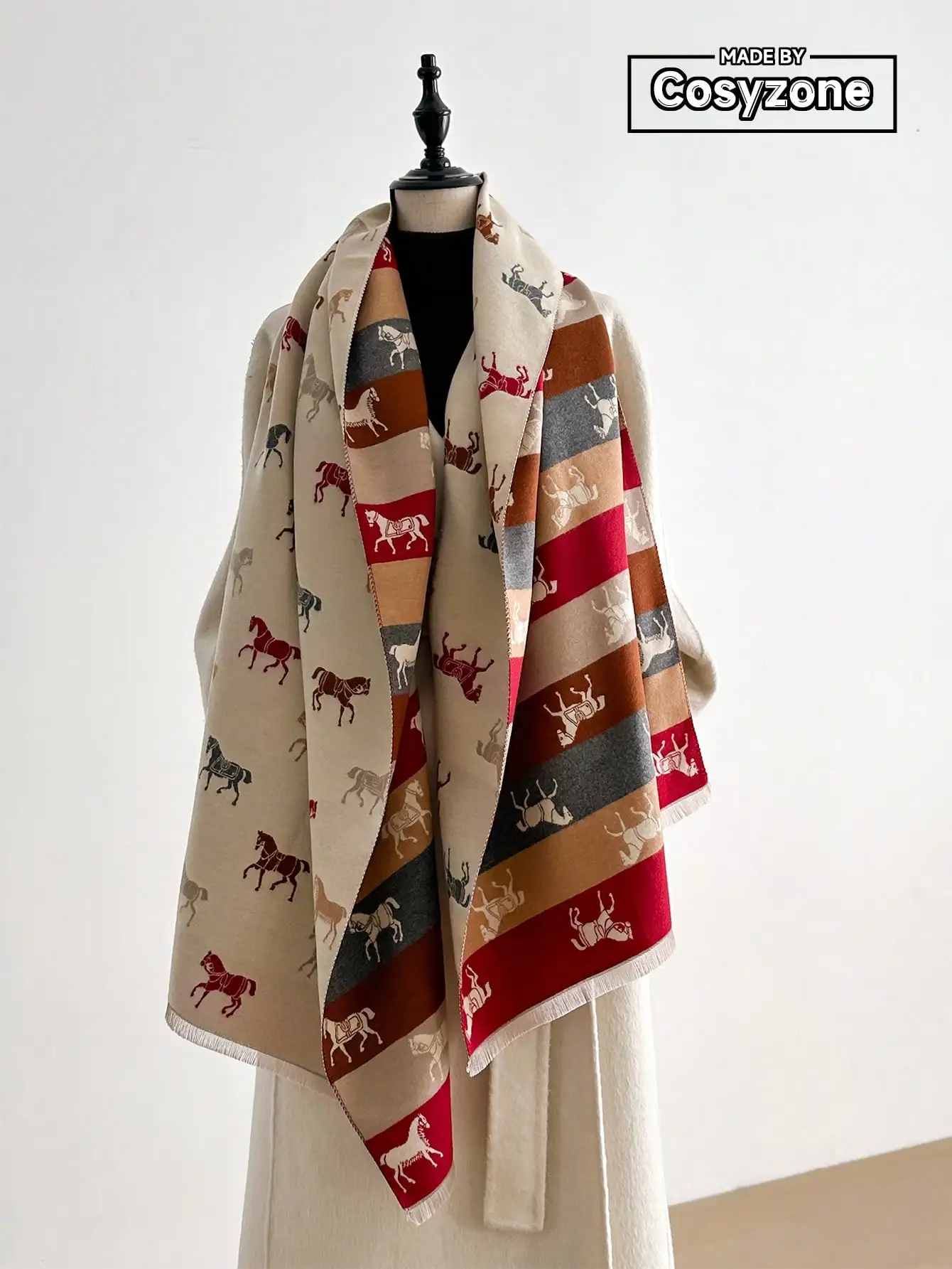 1pc Elegant High-Quality Jacquard Horse Pattern Scarf, Warm And Fashionable For Women, Suitable For Air-Conditioned Rooms, Autumn/Winter